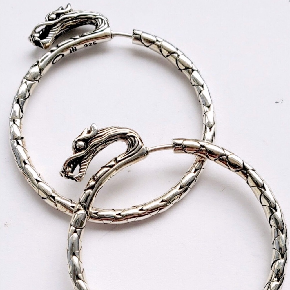 John Hardy Naga Dragon sterling silver hoop earrings. Excellent condition.